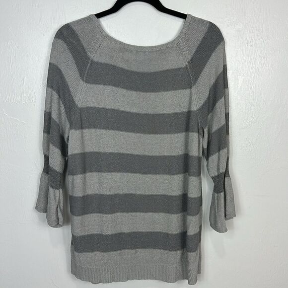 J. Jill Gray Zinc Smoke Metallic Colorblock Bell Sleeve Knit Sweater Size L - Picture 4 of 10
